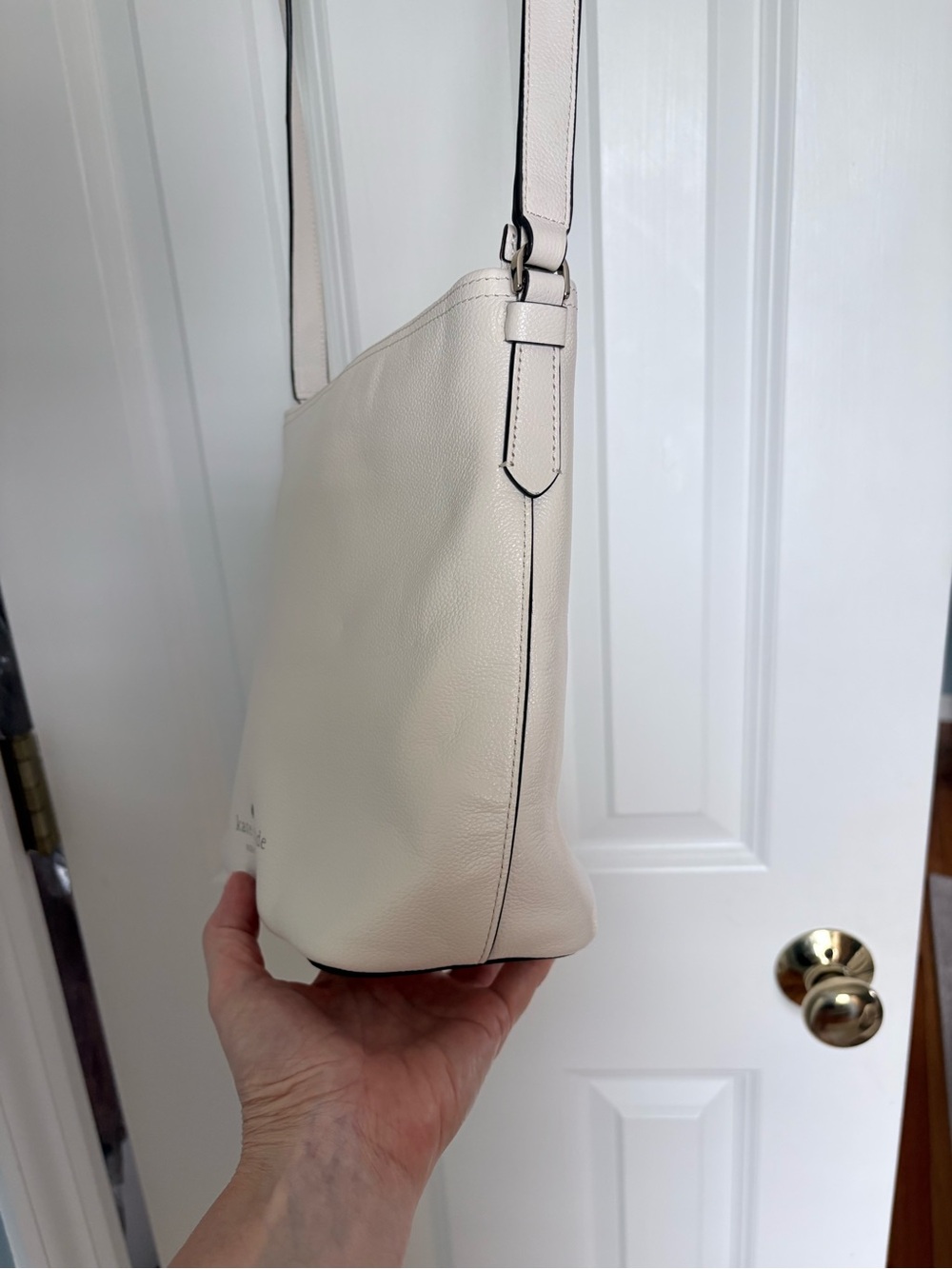 kate spade cream pebbled leather crossbody with black-trim strap - Picture 3 of 10